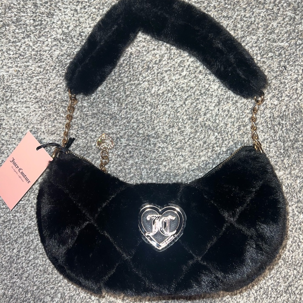 Juicy Couture Black Quilted Faux Fur Bag